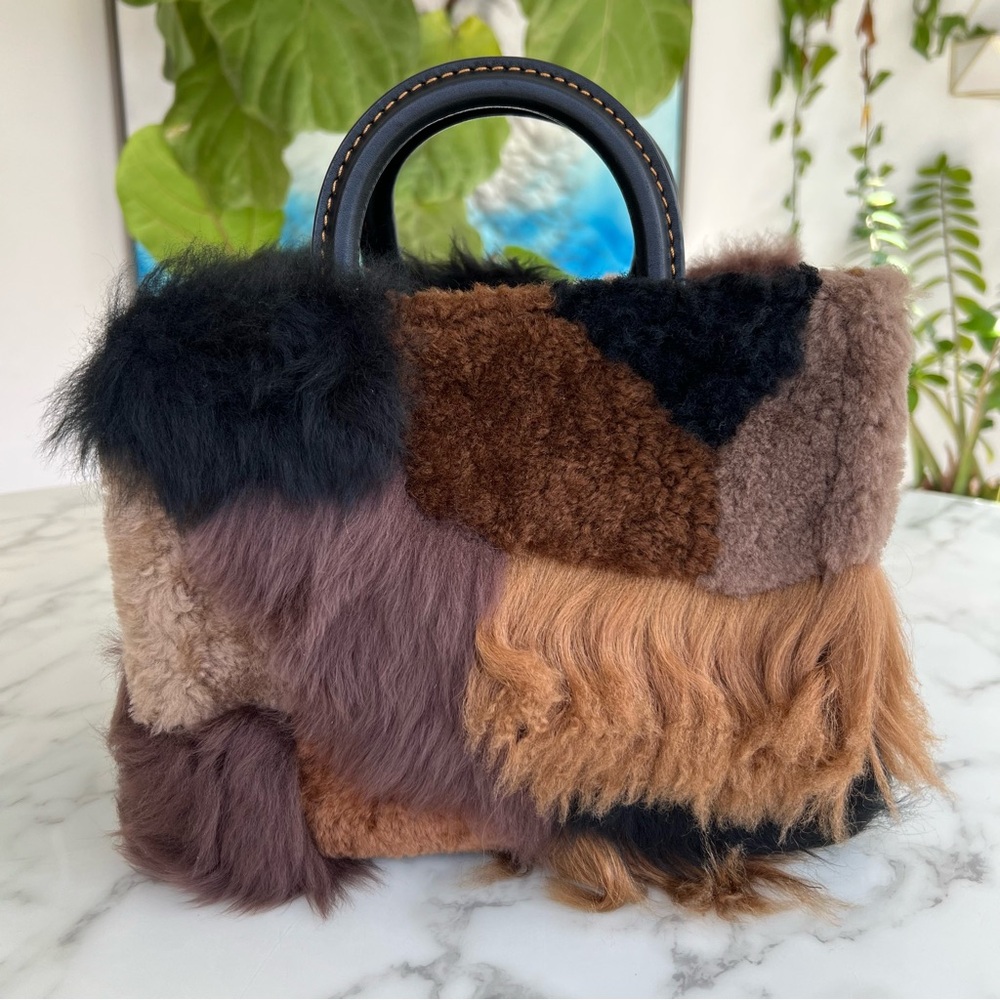 NWOT COACH Rogue 25 With Patchwork Shearling Fur Dark Multi Black Brown CM570 - Picture 3 of 16